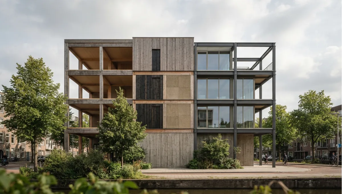 Summary view of Mass Timber vs. Steel: 7 Vital Lifecycle Cost Insights from Mass Timber vs. Steel, a Nuvira Space concept study. Architectural photograph. Materials in view include the project's principal cladding and structural surfaces.