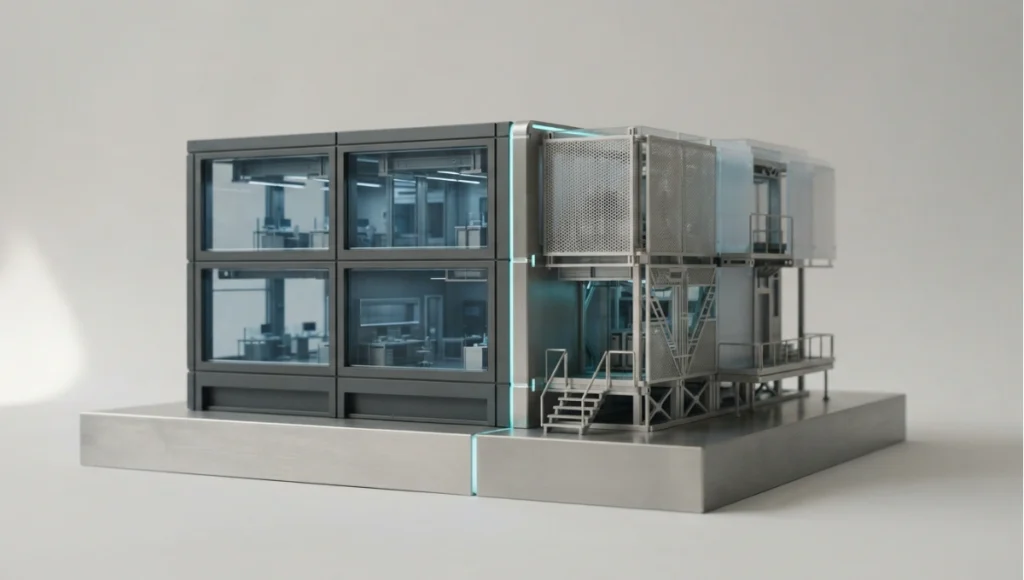 Detail view of quarantine workset concept: verified versus unverified content in one model from AI Workflow Guide for Architects, a Nuvira Space concept study. Architectural detail photographed in diffuse light. Materials in view include the project's principal cladding and structural surfaces.