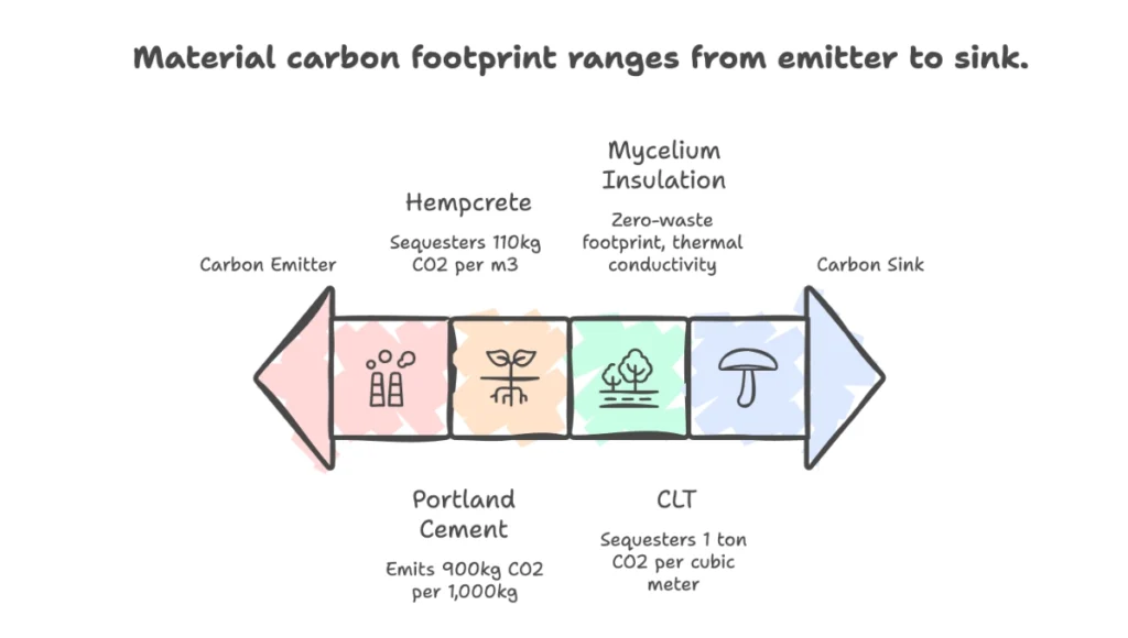 Material carbon footprint ranges from emitter to sink.