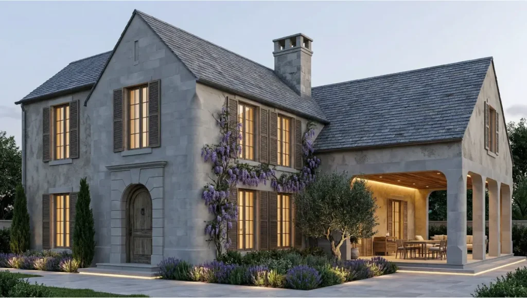 Detailed Euro Farm House Plan featuring smart layout, balanced proportions, and timeless European charm for modern rural living.
