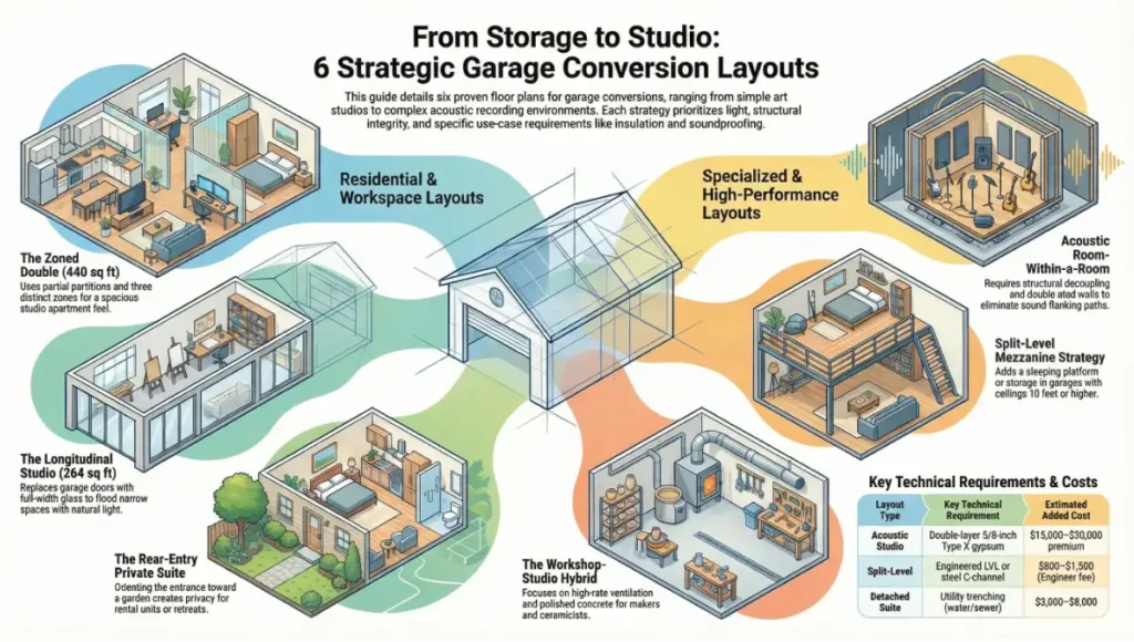 From Storage to Studio: 6 Strategic Garage Conversion Layouts
