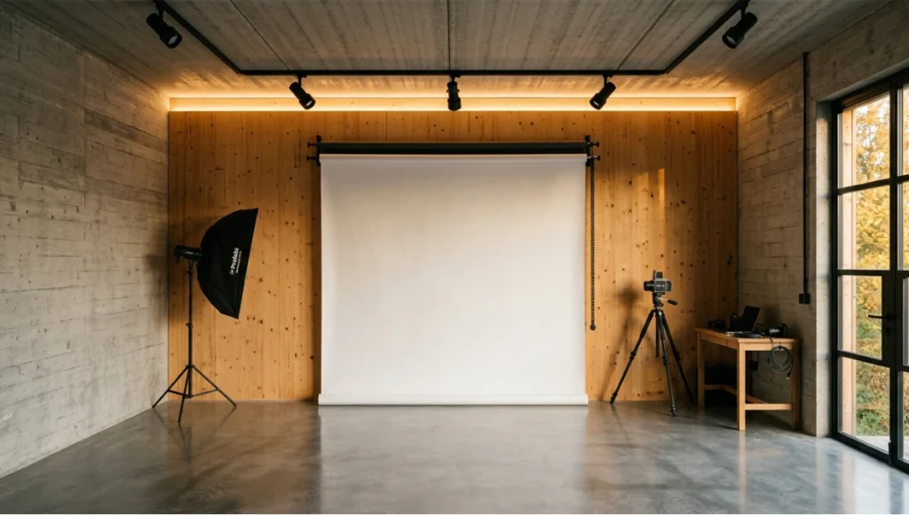 Nuvira Light Studio garage conversion concept with CLT rear wall, polished concrete, and track lighting