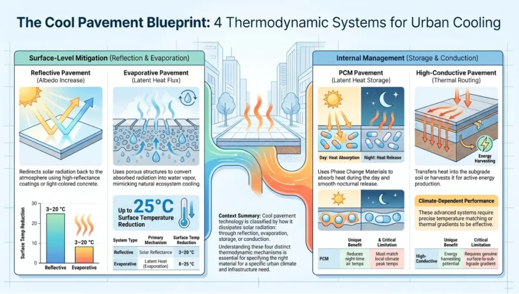 The Cool Pavement Blueprint: 4 Thermodynamic Systems for Urban Cooling