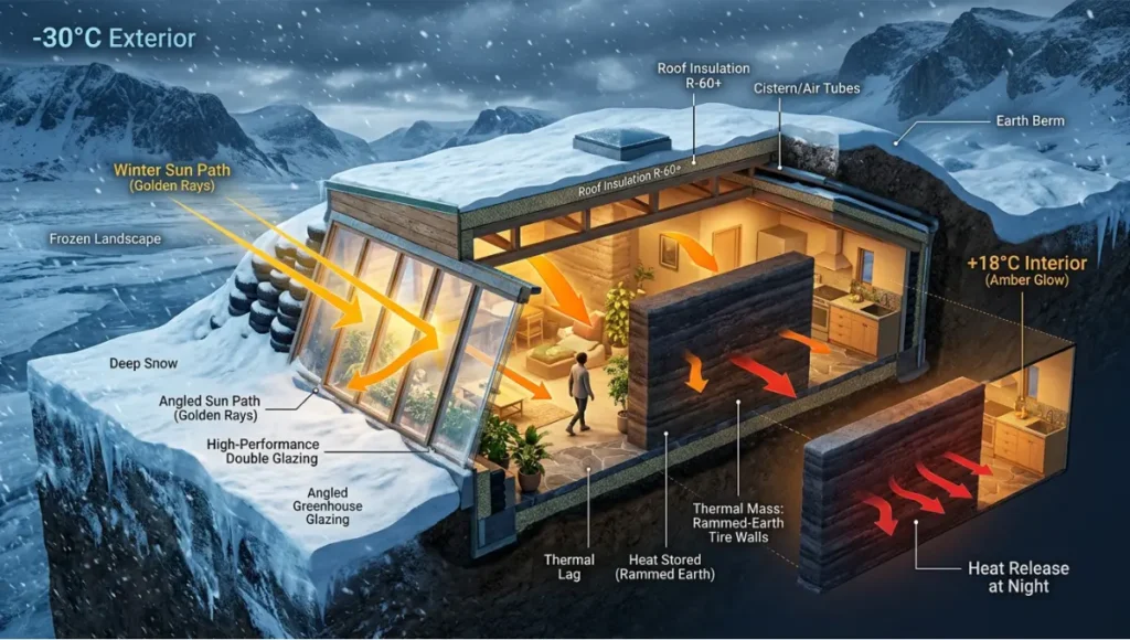 Earthship cold climate performance analyzed across real case studies. Thermal mass, passive solar & resilience data measured. See the specs.