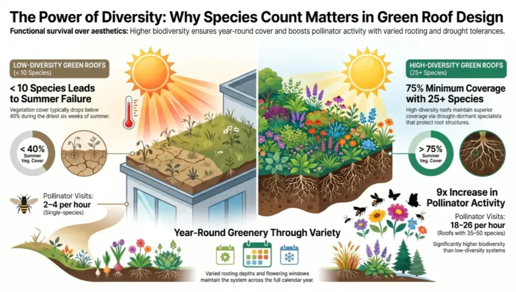 The Power of Diversity: Why Species Count Matters in Green Roof Design