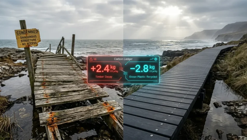 Salvaged ocean plastic lumber: the certified, carbon-negative trend reshaping regenerative infrastructure in 2025. 8M+ tonnes reclaimed. See the specs.