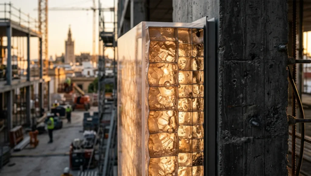 Phase change materials construction specs: latent heat ranges, integration
methods, and thermal performance data for walls, slabs, and roofing.
